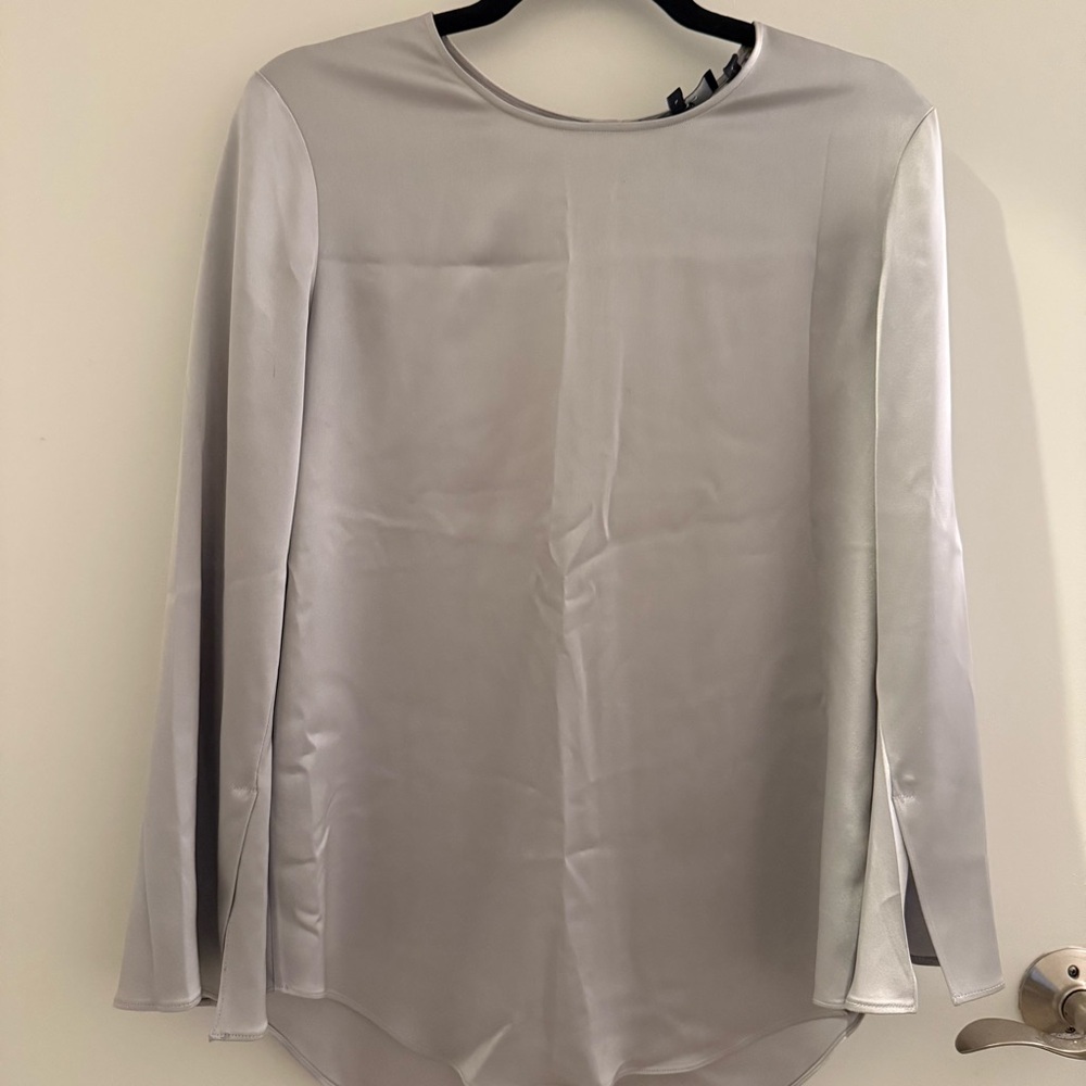 Theory Silver Satin Top